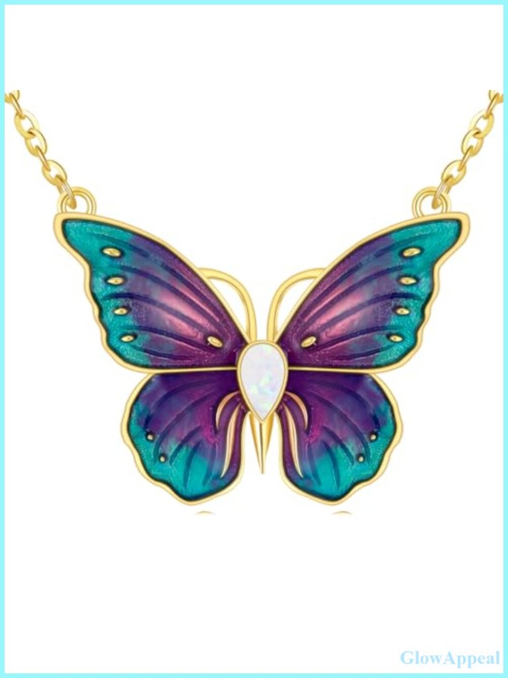 Opal Butterfly Pendant Necklace Sterling Silver White Gold Plated 18in